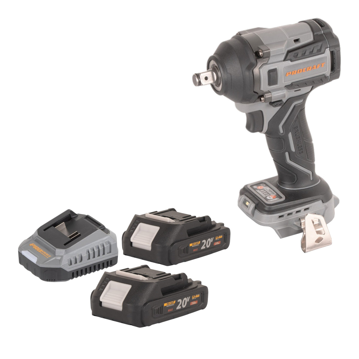 Procraft Industrial IW550Abb Atornillador de impacto a batería 20 V 550 Nm 1/2" + 2x batería 2,0 Ah + cargador