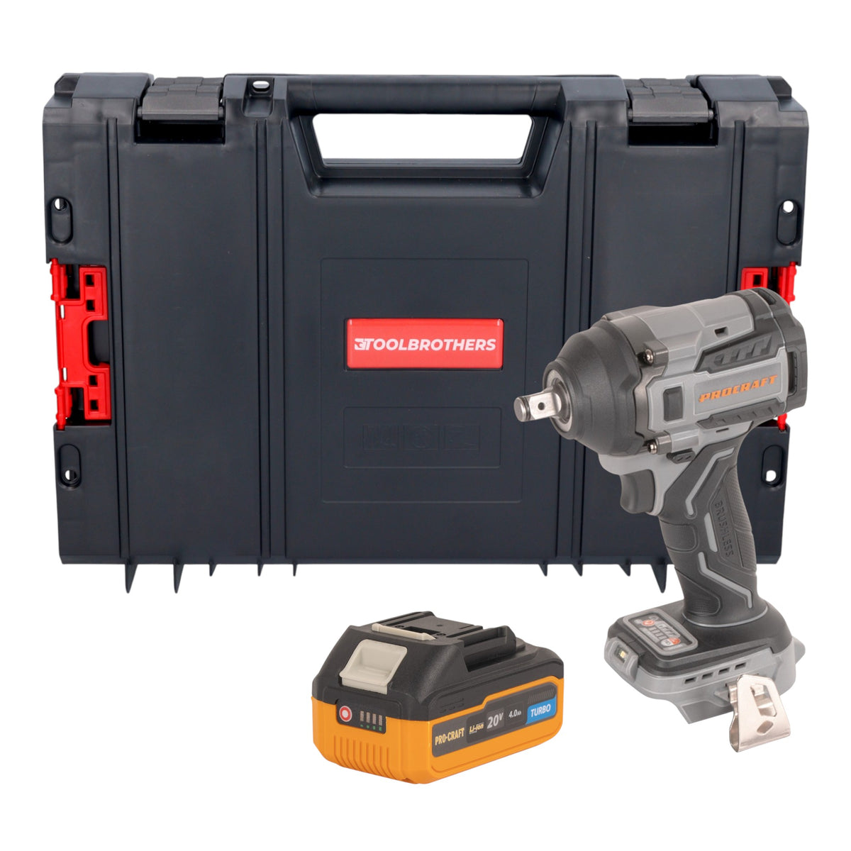 Procraft Industrial IW550Abb Atornillador de impacto a batería 20 V 550 Nm 1/2" + 1 batería 4,0 Ah + maletín RHINO - sin cargador