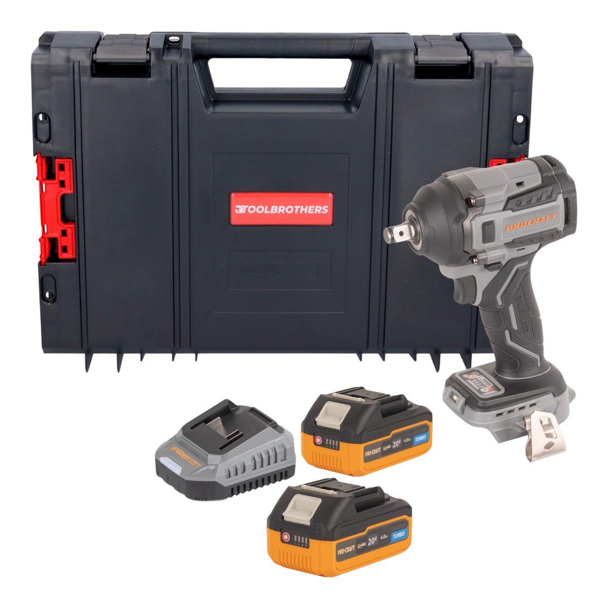 Procraft Industrial IW550Abb Atornillador de impacto a batería 20 V 550 Nm 1/2" + 2x batería 4,0 Ah + cargador + maletín RHINO
