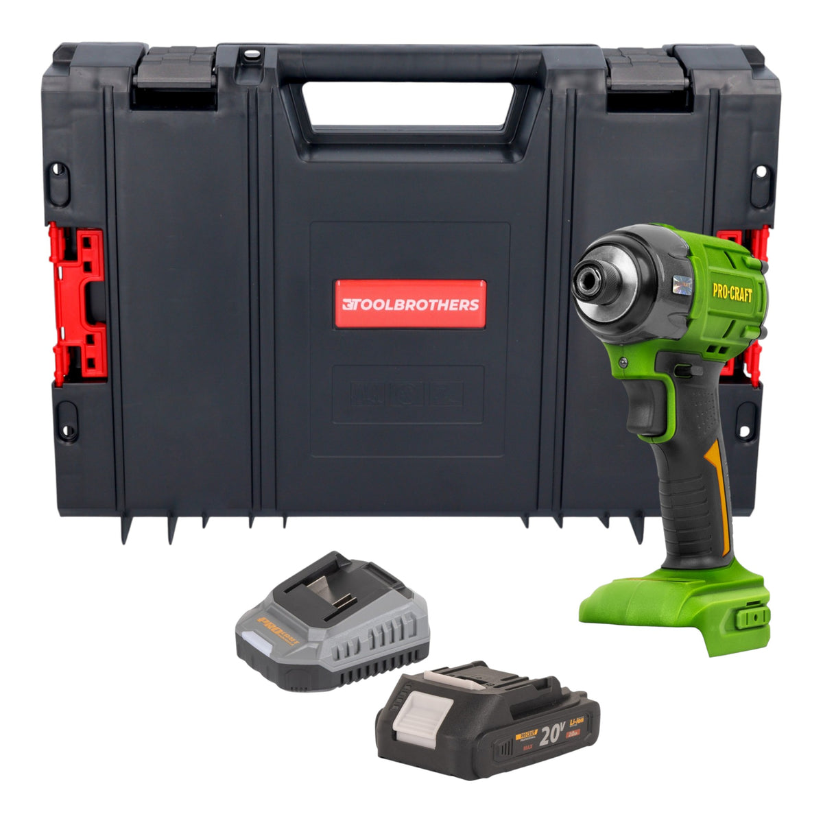 Atornillador de impacto con batería Procraft PS22bb 20 V 230 Nm 1/2" sin escobillas + 1 batería de 2,0 Ah + cargador + maletín RHINO