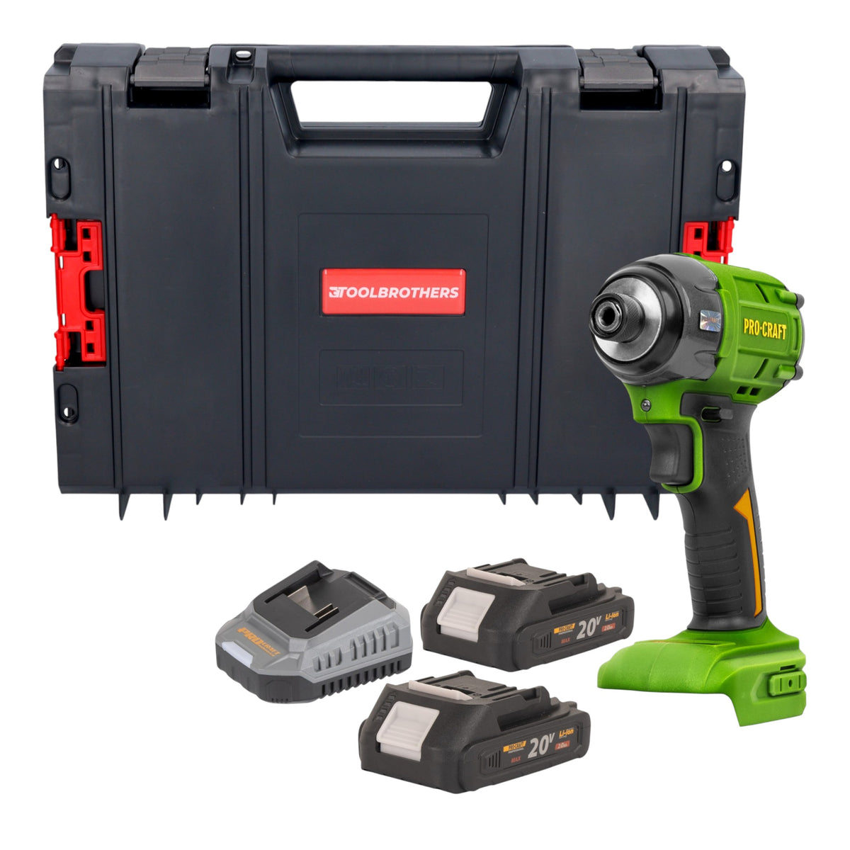 Atornillador de impacto con batería Procraft PS22bb 20 V 230 Nm 1/2" sin escobillas + 2 baterías de 2,0 Ah + cargador + maletín RHINO