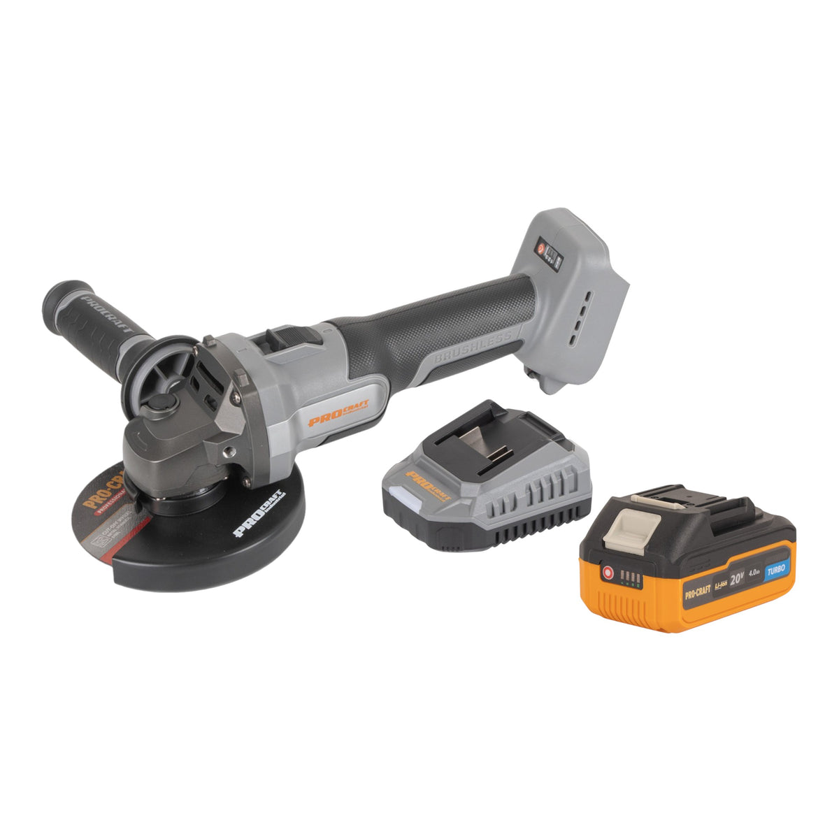 Amoladora angular con batería Procraft Industrial AG125Abb 20 V 125 mm sin escobillas + 1 batería de 4,0 Ah + cargador