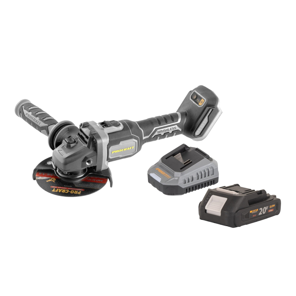 Amoladora angular con batería Procraft Industrial AG125Bbb 20 V 125 mm sin escobillas + 1 batería de 2,0 Ah + cargador