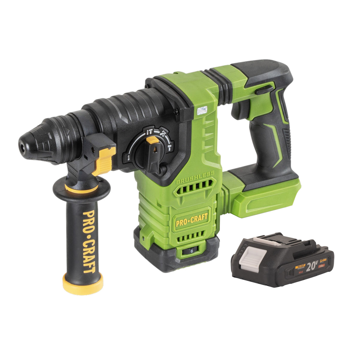 Martillo perforador a batería Procraft PHA30bb 20 V 2,8 J SDS plus Brushless + 1 batería 2,0 Ah - sin cargador