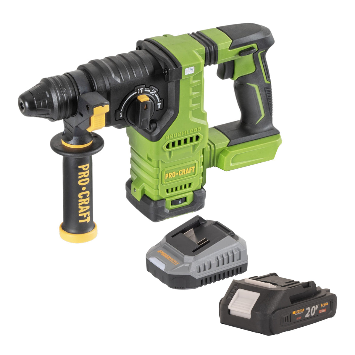 Martillo perforador a batería Procraft PHA30bb 20 V 2,8 J SDS plus Brushless + 1 batería 2,0 Ah + cargador