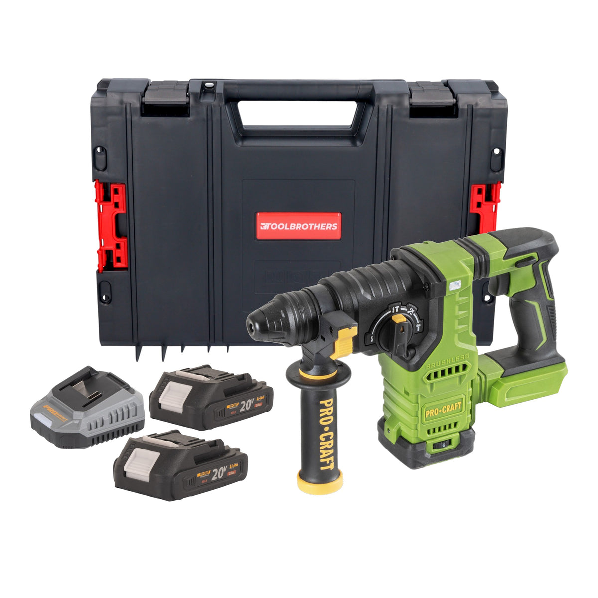 Martillo perforador a batería Procraft PHA30bb 20 V 2,8 J SDS plus Brushless + 2 baterías 2,0 Ah + cargador + maletín RHINO