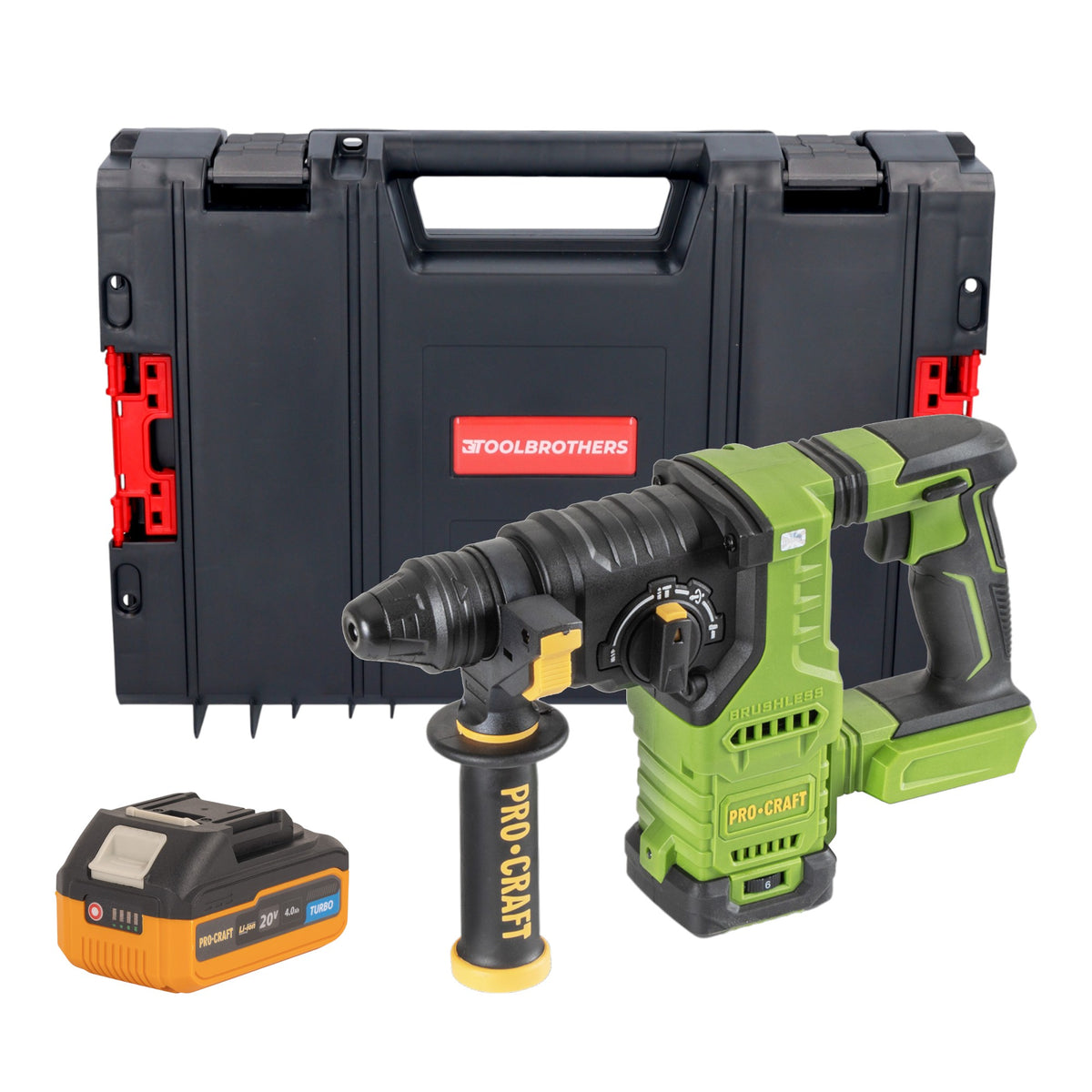 Martillo perforador a batería Procraft PHA30bb 20 V 2,8 J SDS plus Brushless + 1 batería 4,0 Ah + maletín RHINO Toolcase - sin cargador