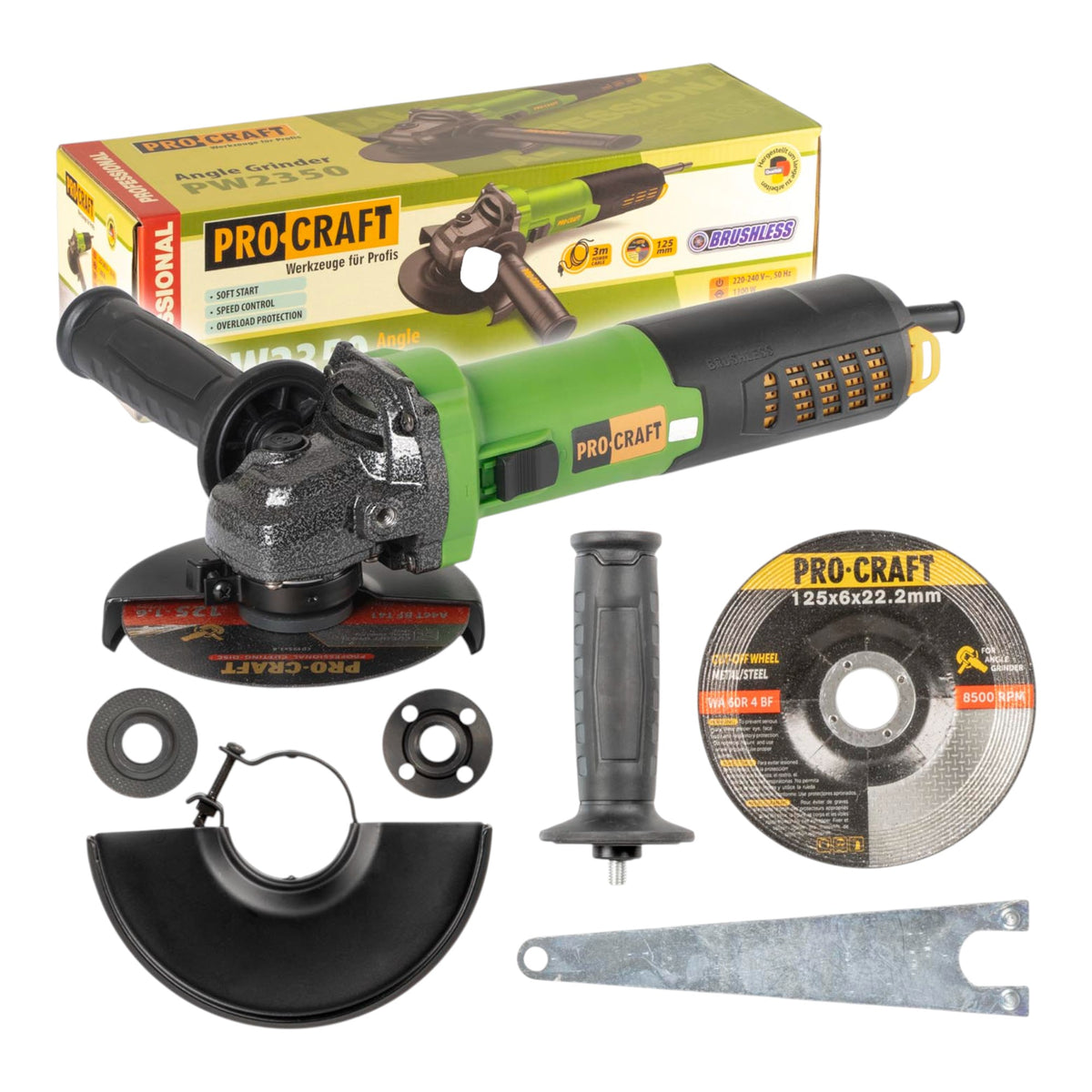 Amoladora angular Procraft PW2350 1300 vatios 125 mm sin escobillas