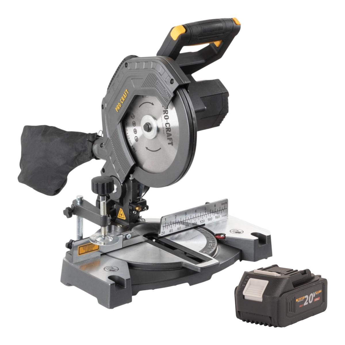 Sierra ingletadora a batería Procraft PGS20bb 20 V 210 mm sin escobillas + 1 batería de 4,0 Ah, sin cargador