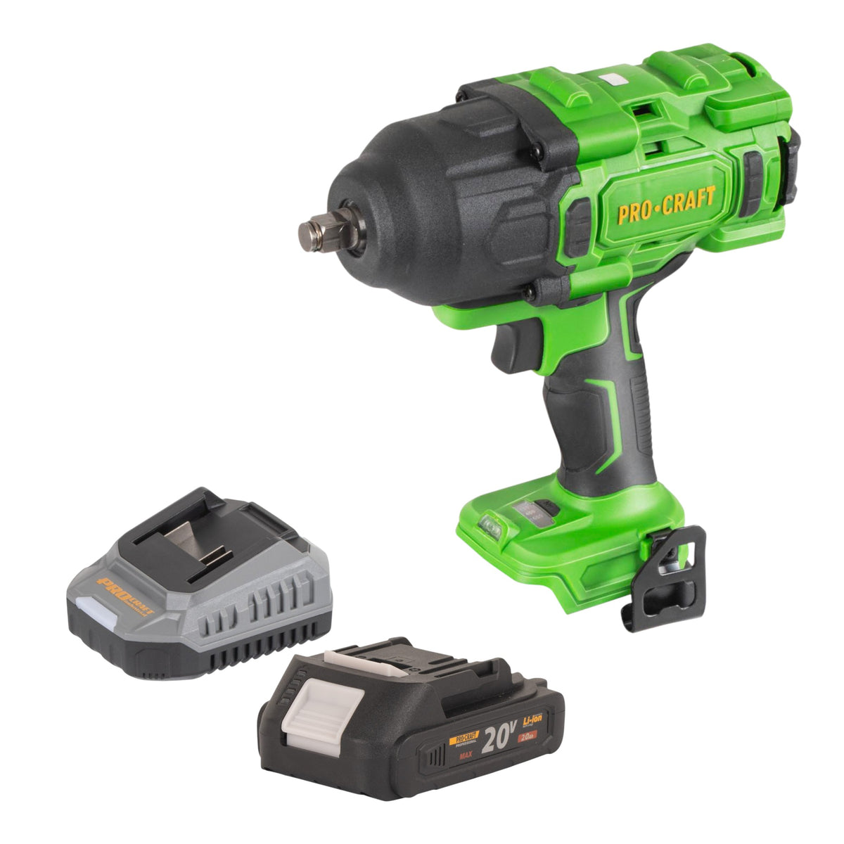 Atornillador de impacto a batería Procraft PWA80bb 20 V 1600 Nm 1/2" sin escobillas + 1 batería 2,0 Ah + cargador