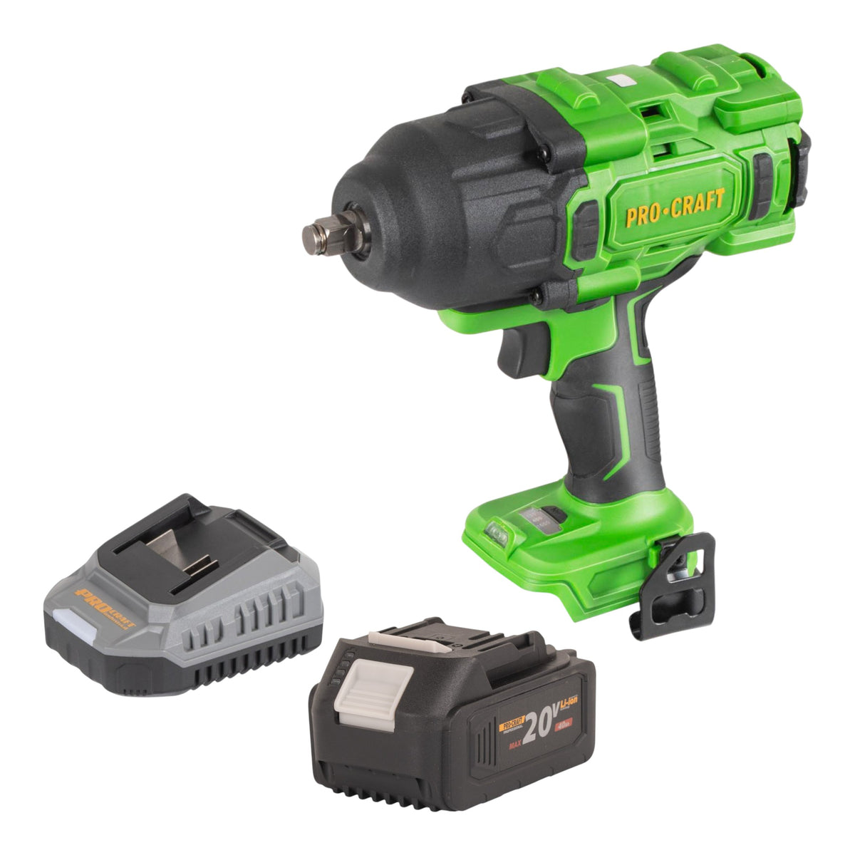 Atornillador de impacto a batería Procraft PWA80bb 20 V 1600 Nm 1/2" sin escobillas + 1 batería 4,0 Ah + cargador
