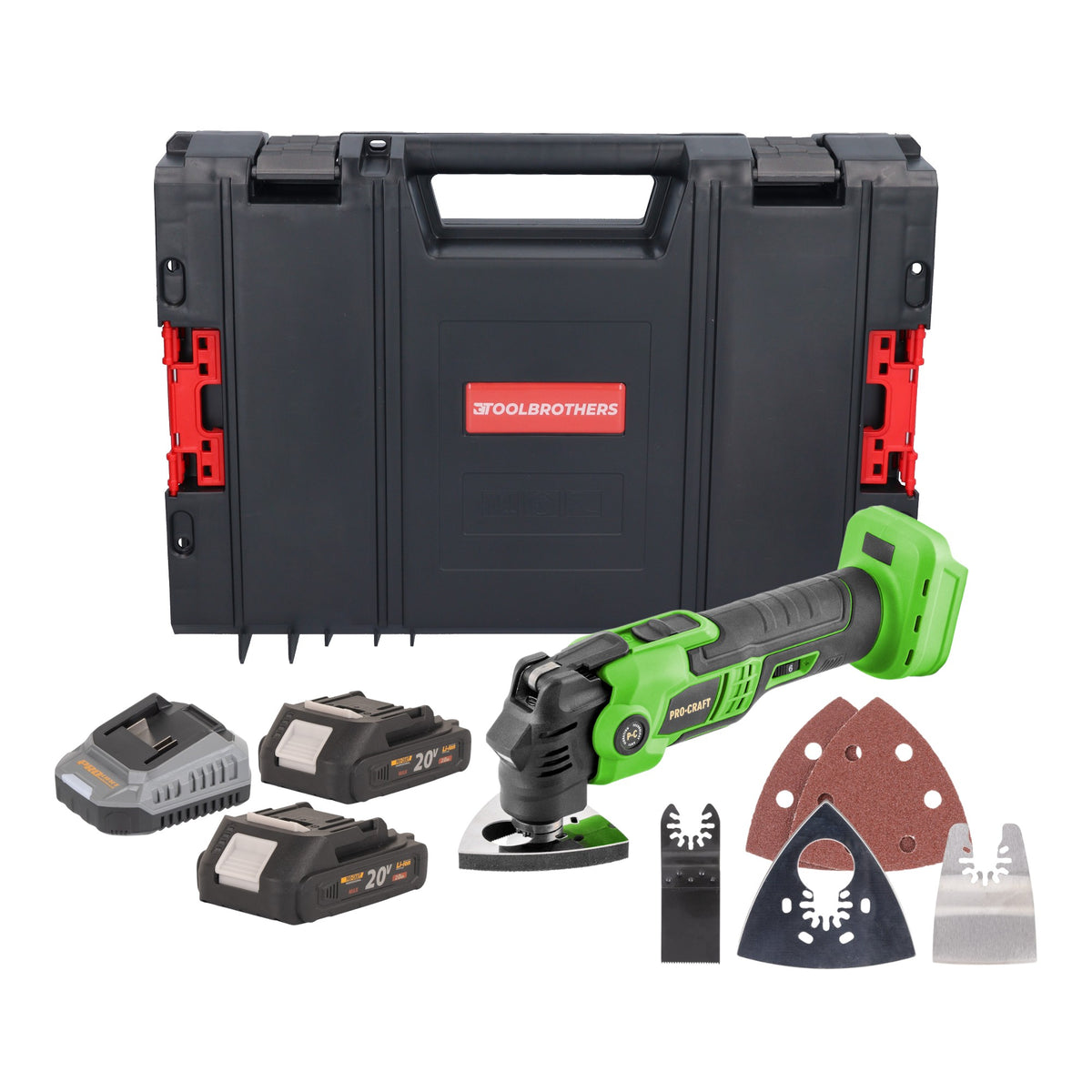 Herramienta multifunción a batería Procraft PMT22bb 20 V sin escobillas + 2 baterías de 2,0 Ah + cargador + maletín RHINO Toolcase