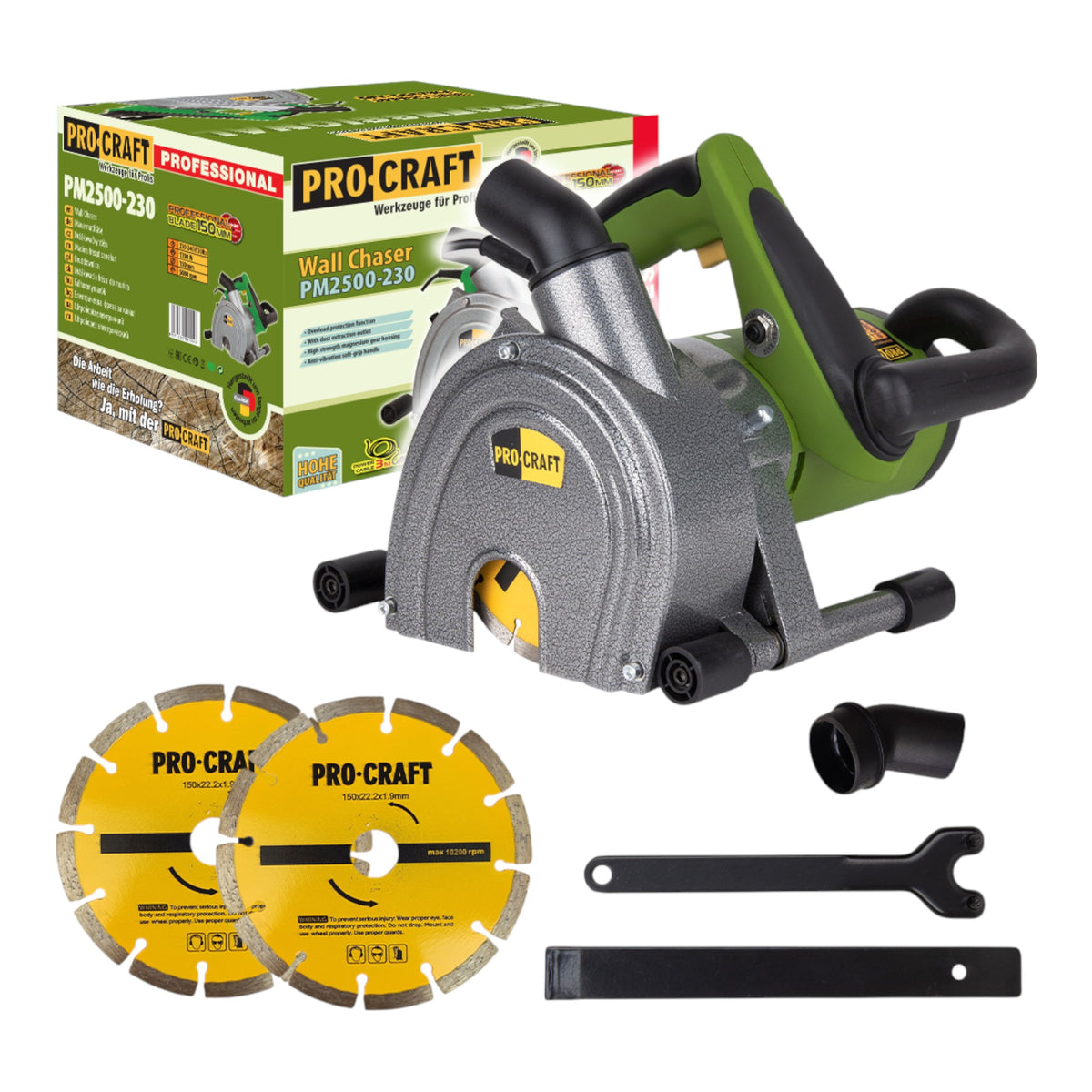 Cortadora de muros Procraft PM2500-230 1700 vatios 45 mm + 2 discos de corte
