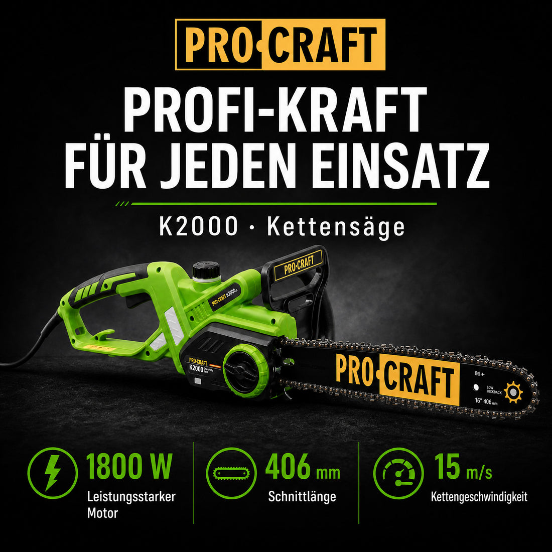 Motosierra Procraft K2000 1800 vatios 406 mm de longitud de corte