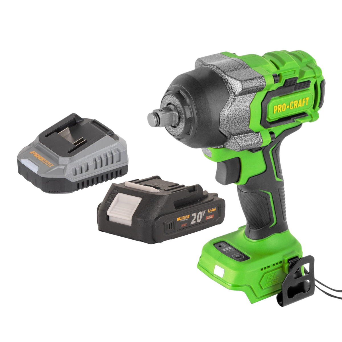 Atornillador de impacto a batería Procraft PWA36bb 20 V 850 Nm 1/2" sin escobillas + 1 batería de 2,0 Ah + cargador