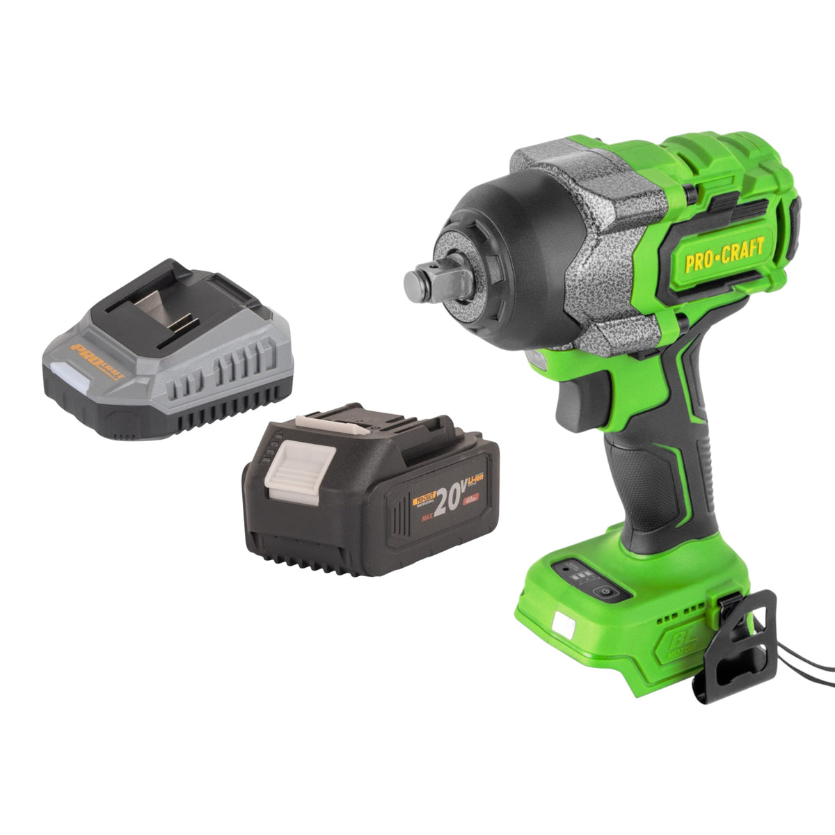 Atornillador de impacto a batería Procraft PWA36bb 20 V 850 Nm 1/2" sin escobillas + 1 batería de 4,0 Ah + cargador