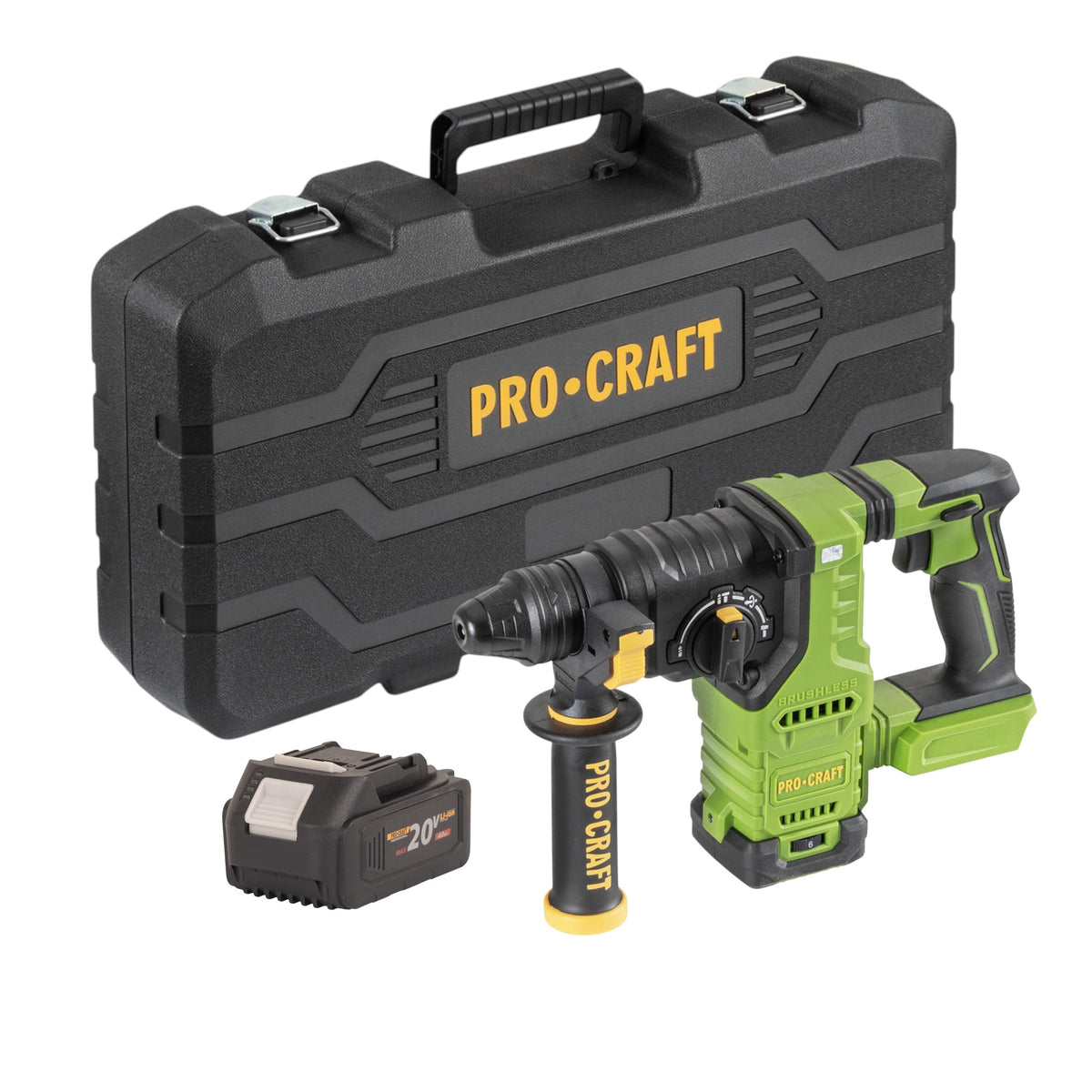 Martillo perforador a batería Procraft PHA30-bb-c 20 V 2,8 J SDS plus Brushless + 1 batería 4,0 Ah + maletín - sin cargador