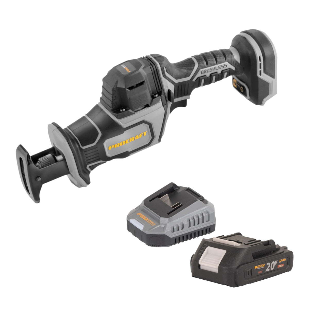 Sierra sable Procraft Industrial RS20Abb Recipro 20 V sin escobillas + 1 batería de 2,0 Ah + cargador