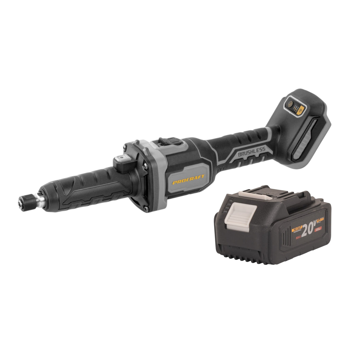 Amoladora recta con batería Procraft Industrial DG20A-BB 20 V 6 mm sin escobillas + 1 batería de 4,0 Ah - sin cargador