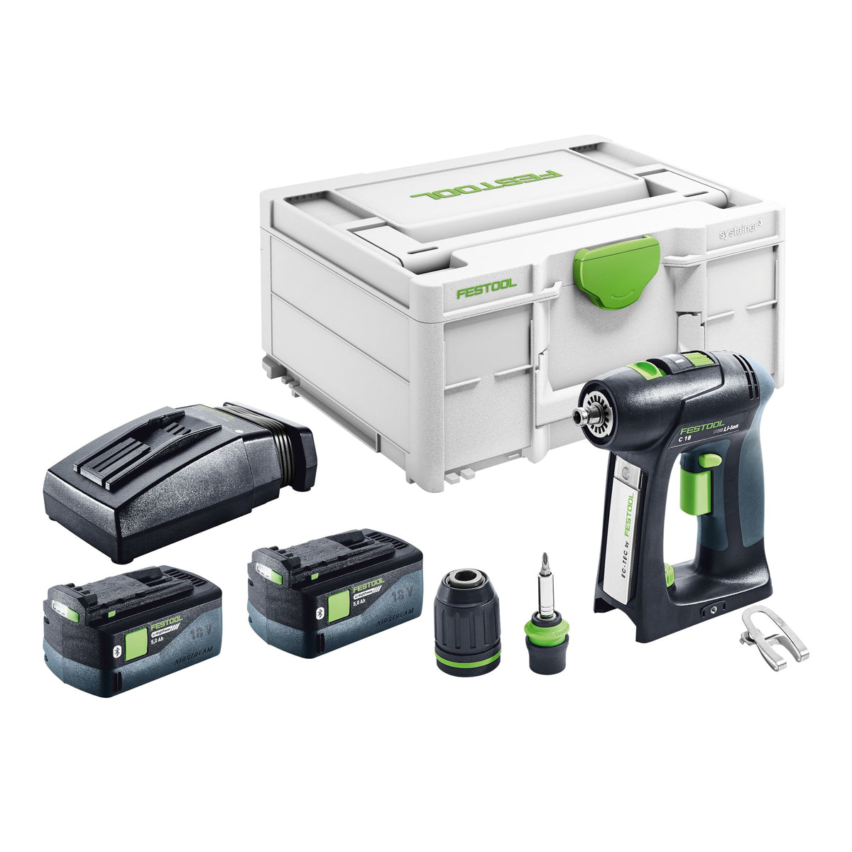 Taladro atornillador a batería Festool C 18-Basic 18 V 45 Nm sin escobillas + 2x batería recargable 5,0 Ah + cargador + systainer