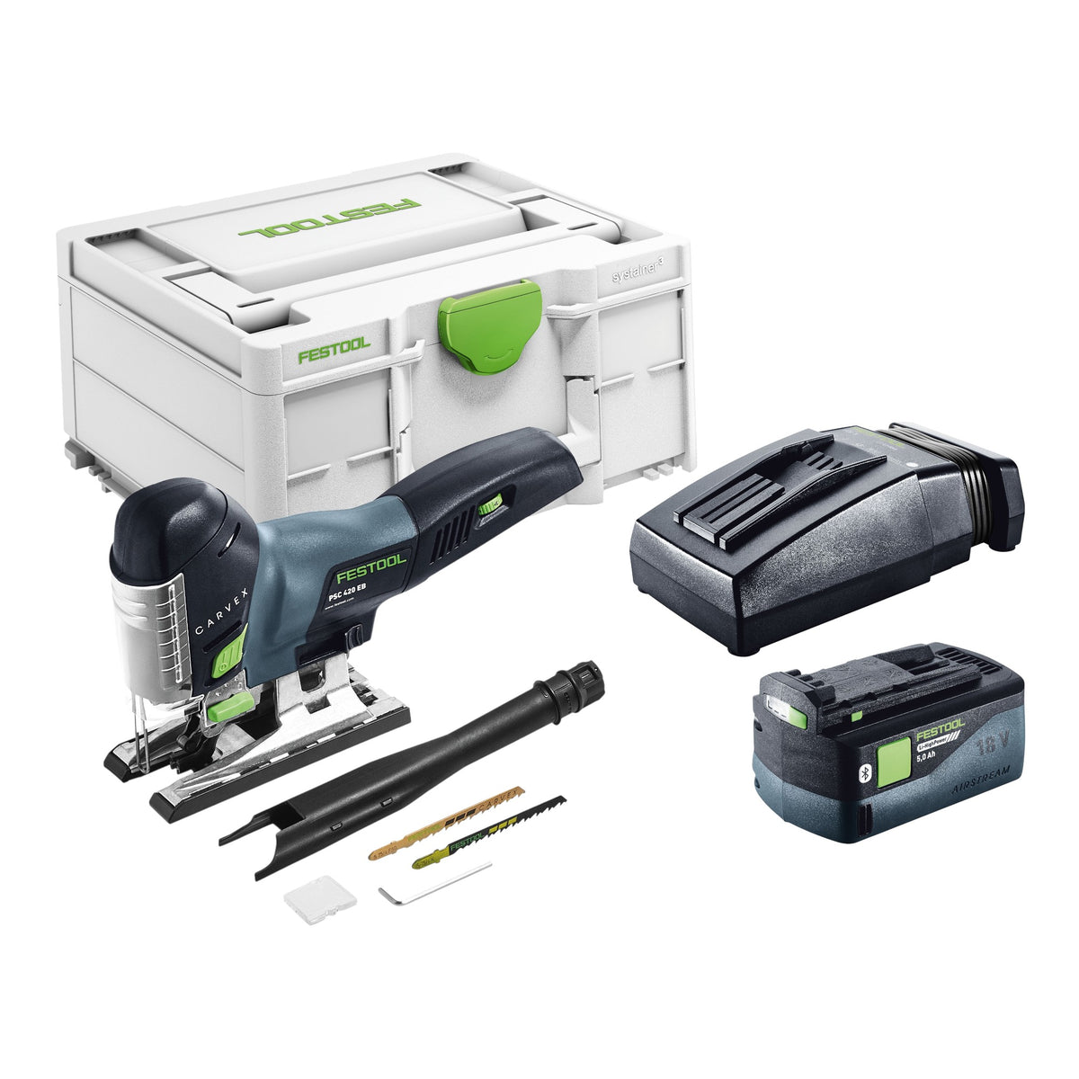 Sierra caladora pendular a batería Festool CARVEX PSC 420 EB-Basic 18 V 120 mm sin escobillas + 1 batería de 5,0 Ah + cargador + Systainer