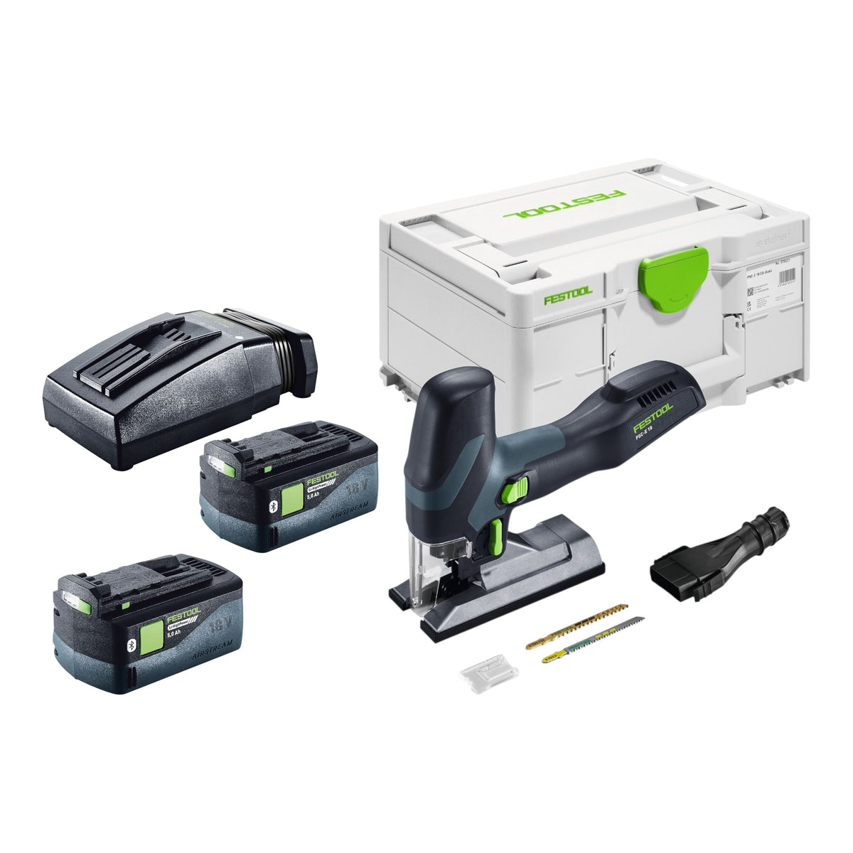 Sierra de calar oscilante a batería Festool PSC-E 18 EB-Basic 18 V 40 mm + 2 baterías de 5,0 Ah + cargador + Systainer