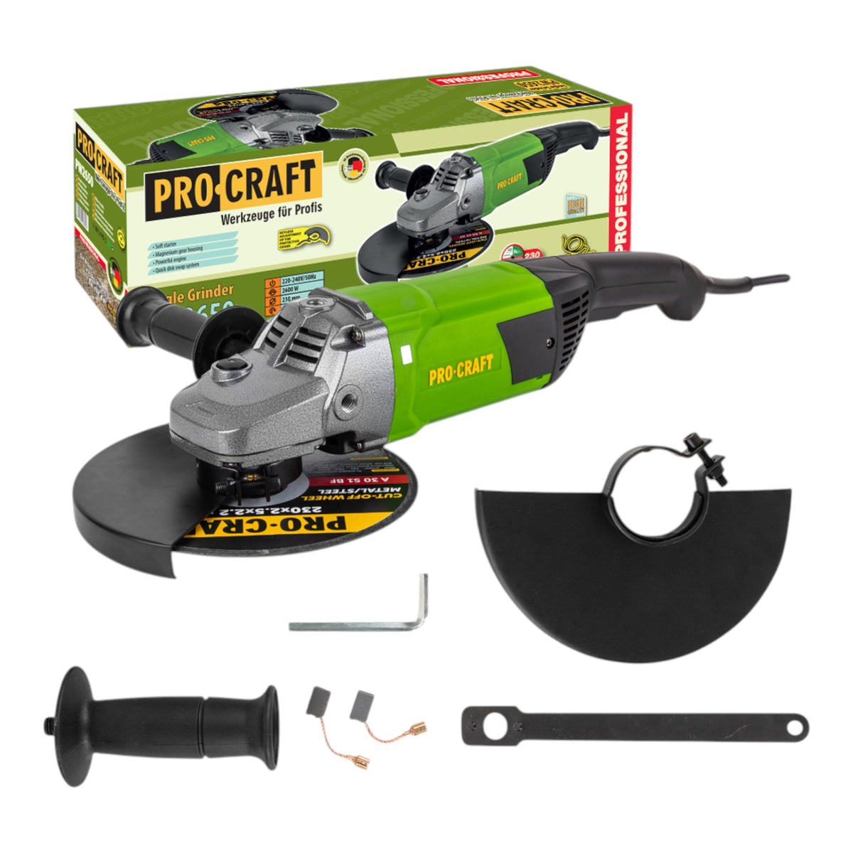 Amoladora angular Procraft PW2650, 2600 vatios, 230 mm