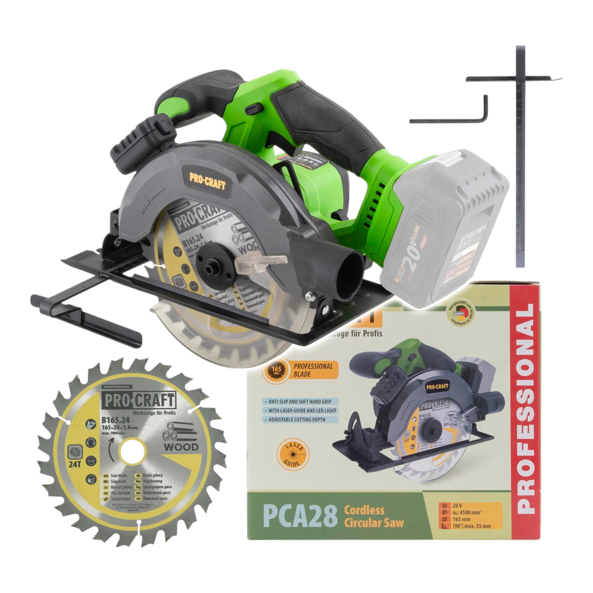 Sierra circular a batería Procraft PCA28bb 20 V 165 mm sin escobillas Solo - sin batería, sin cargador