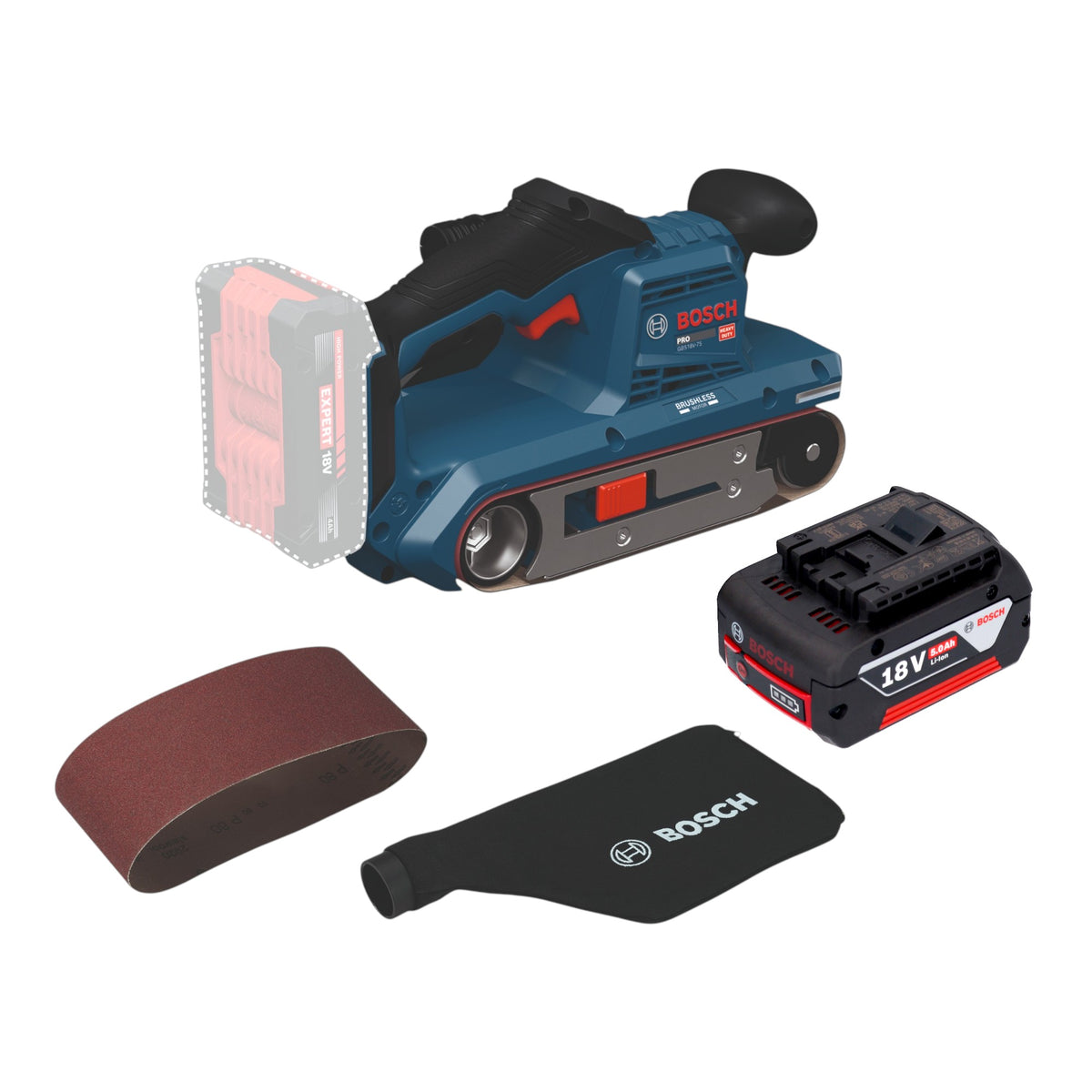 Lijadora de banda a batería Bosch GBS 18V-75 18 V 76 x 533 mm sin escobillas + 1 batería de 5,0 Ah - sin cargador