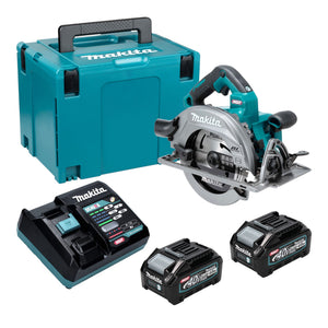 Sierra circular a batería Makita HS 003 GM201 de 40 V máx., 190 mm, sin escobillas + 2 baterías de 4,0 Ah + cargador + maletín Makpac