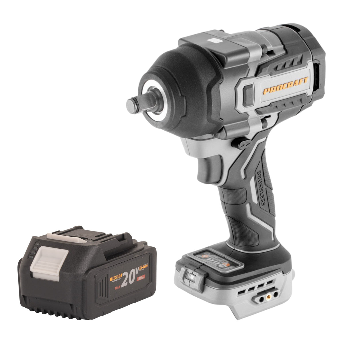 Atornillador de impacto a batería ProCraft Industrial IW850A-BB de 20 V, 850 Nm, 1/2", sin escobillas + 1 batería de 4,0 Ah - sin cargador