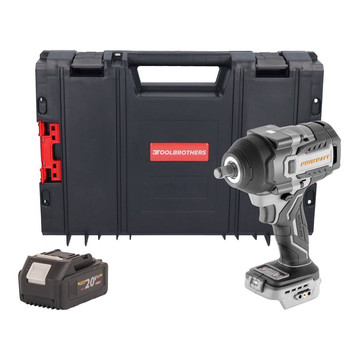 Atornillador de impacto a batería ProCraft Industrial IW850A-BB de 20 V, 850 Nm, 1/2", sin escobillas + 1 batería de 4,0 Ah + maletín RHINO - sin cargador