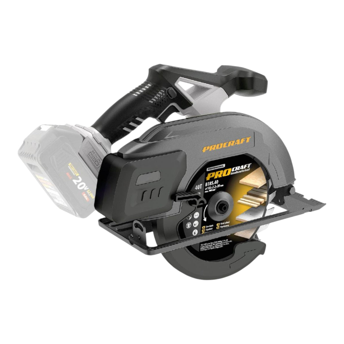 Sierra circular manual a batería Procraft Industrial CS185A-BB de 20 V y 185 mm, sin escobillas, modelo Solo —sin batería ni cargador—