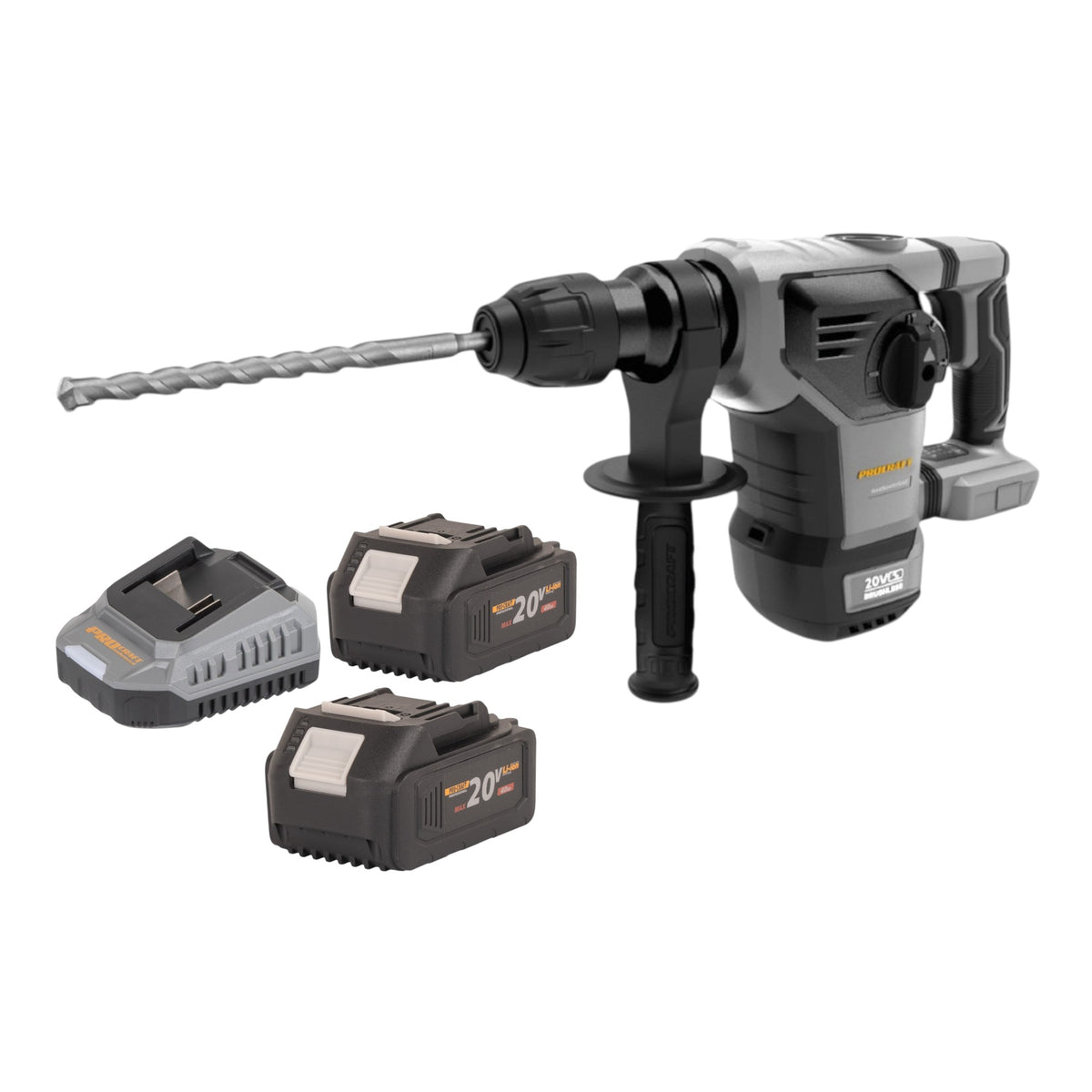 Martillo combinado a batería Procraft Industrial HD20B-BB-C de 20 V, 5 J, SDS plus, sin escobillas + 2 baterías de 4,0 Ah + cargador + maletín