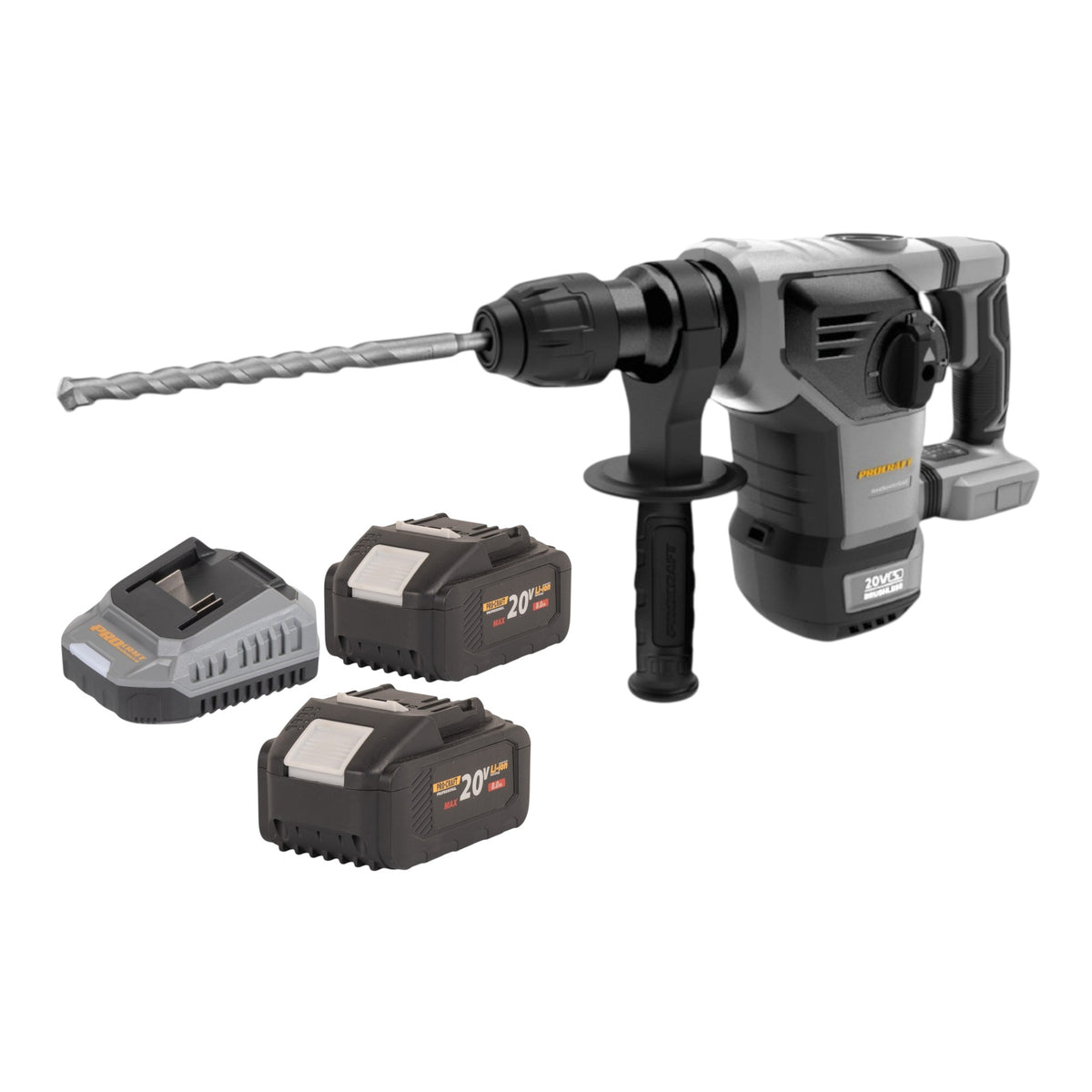 Martillo combinado a batería Procraft Industrial HD20B-BB-C de 20 V, 5 J, SDS plus, sin escobillas + 2 baterías de 8,0 Ah + cargador + maletín