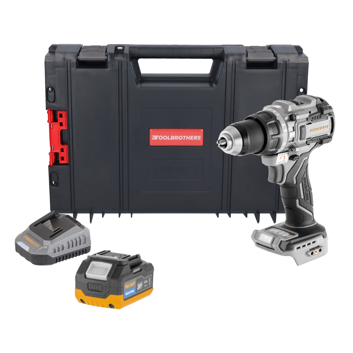 Taladro atornillador a batería ProCraft Industrial CD20C-BB de 20 V y 120 Nm, sin escobillas, modelo Solo —sin batería ni cargador—
