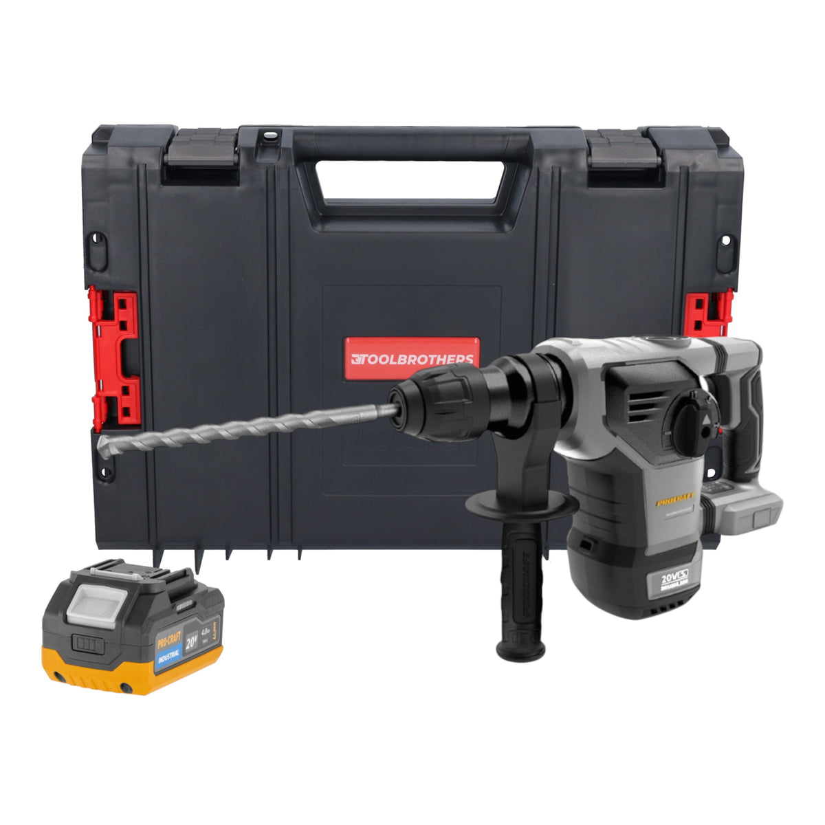 Martillo combinado a batería Procraft Industrial HD20B-BB, 20 V, 5 J, SDS plus, sin escobillas, Solo —sin batería ni cargador—
