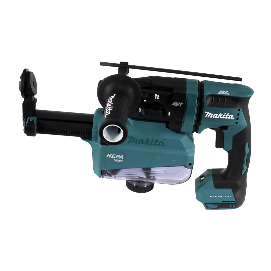 Taladro percutor inalámbrico Makita DHR 182 ZW 18V 1.7J SDS-plus solo sin escobillas + aspiración DX05 - sin batería, sin cargador