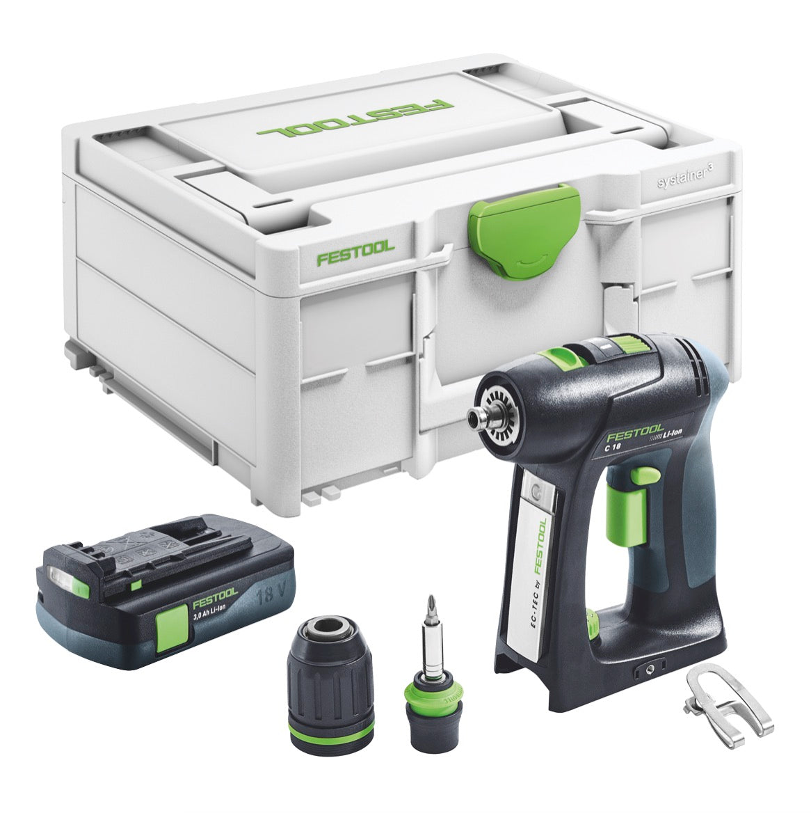 Festool C 18-Basic Taladro atornillador sin cable 18 V 45 Nm sin escobillas + 1x batería 3,0 Ah + Systainer - sin cargador