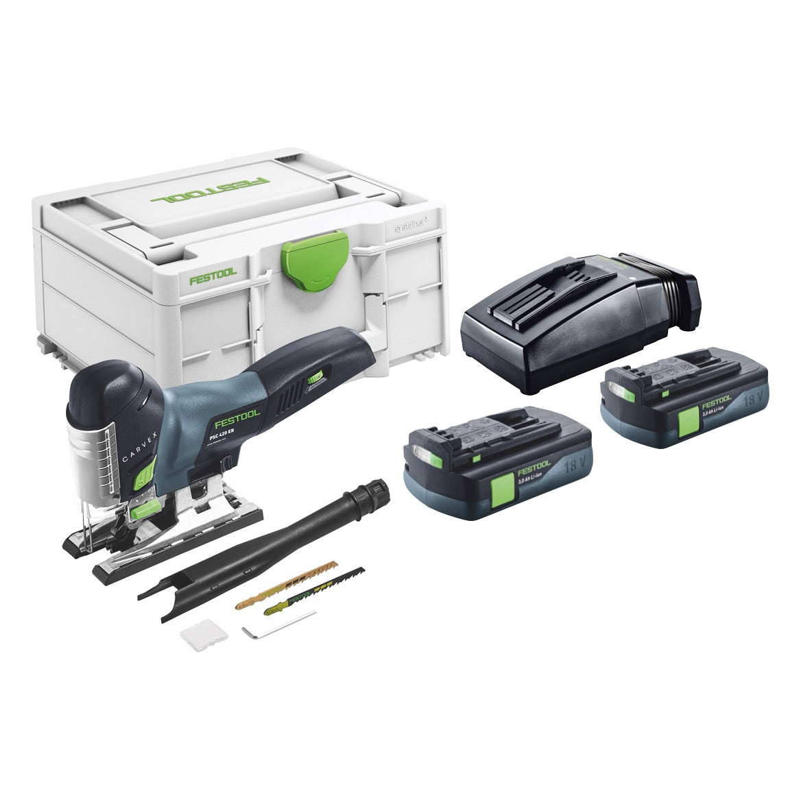 Sierra de vaivén sin cable Festool CARVEX PSC 420-Basic 18 V 120 mm sin escobillas + 2x batería 3,0 Ah + cargador + systainer