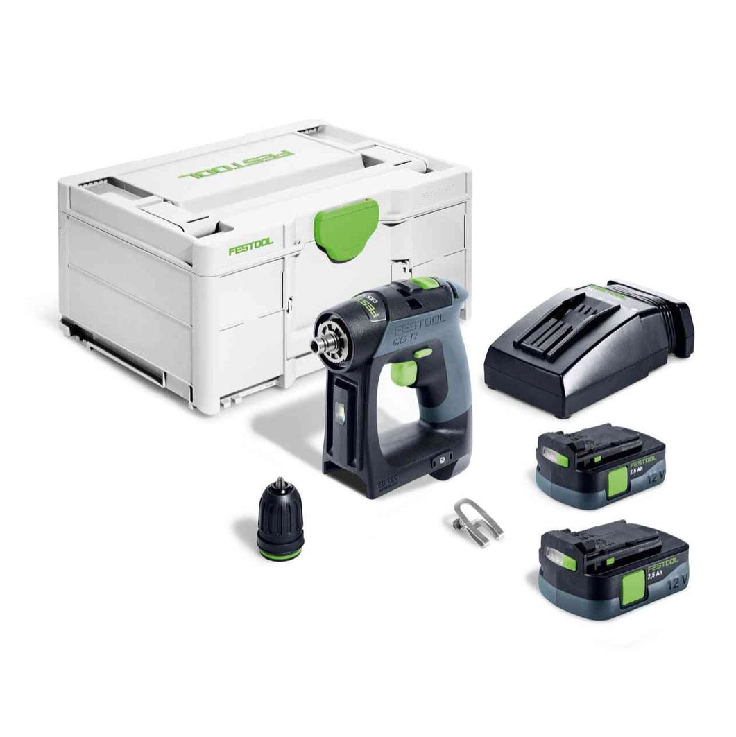 Festool CXS 12 2,5-Plus Taladro atornillador sin cable 12 V 30 Nm Brushless ( 576864 ) + 2x batería 2,5 Ah + cargador + Systainer