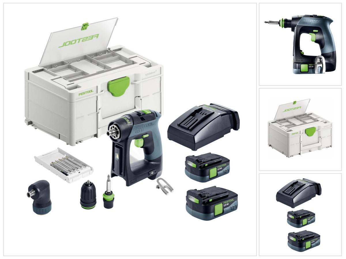 Festool CXS 12 2,5-Set Taladro atornillador sin cable 12 V 30 Nm Brushless ( 576865 ) + 2x batería 2,5 Ah + cargador + kit de puntas + Systainer