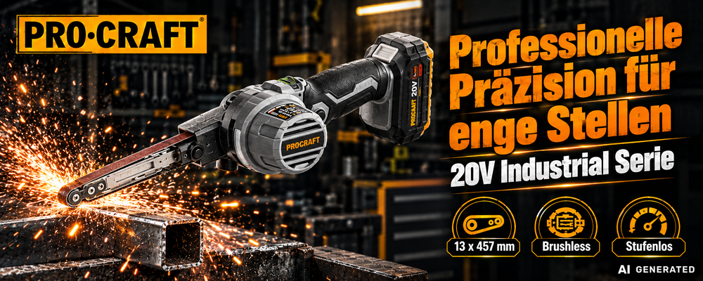 Lijadora de cinta a batería ProCraft Industrial PFA20A-BB de 20 V, 13 x 457 mm, sin escobillas, modelo Solo —sin batería ni cargador—