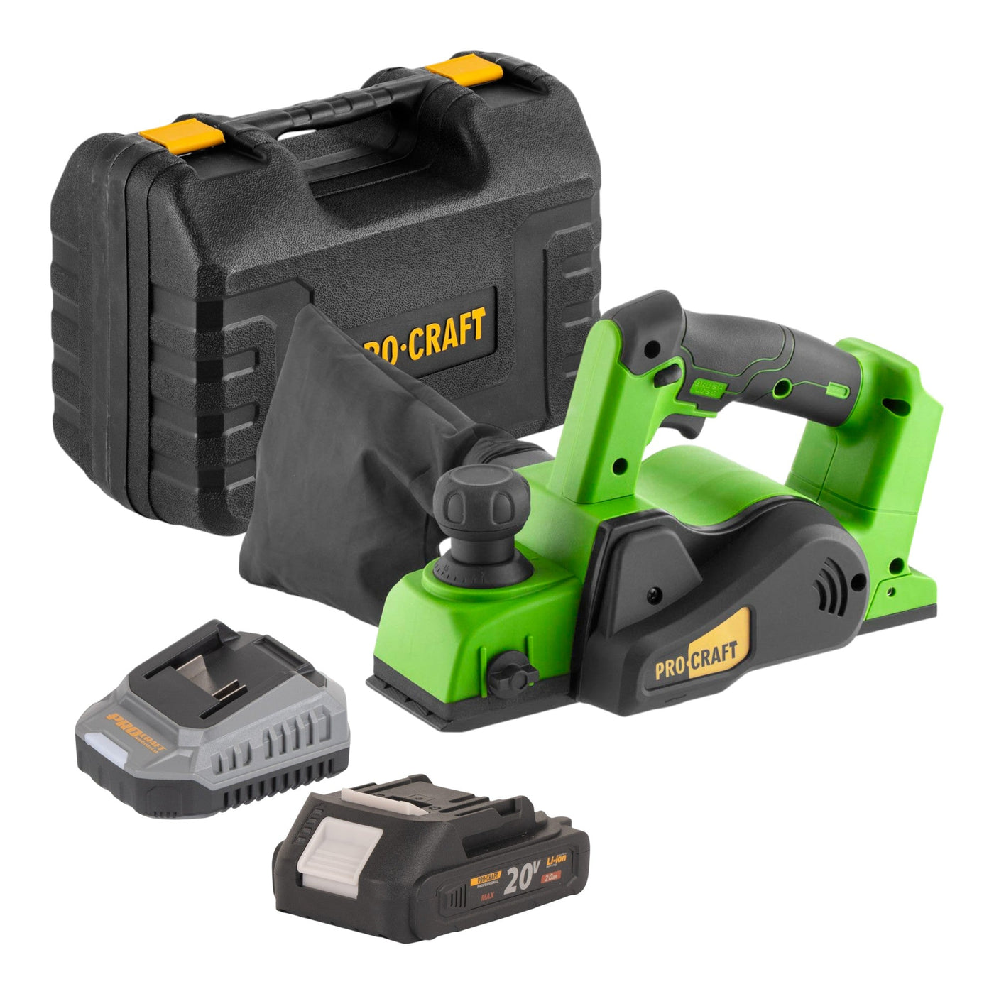 Procraft PE20BLbb Akku Hobel 20 V 82 mm Brushless + 1x Akku 2,0 Ah + Ladegerät + Koffer
