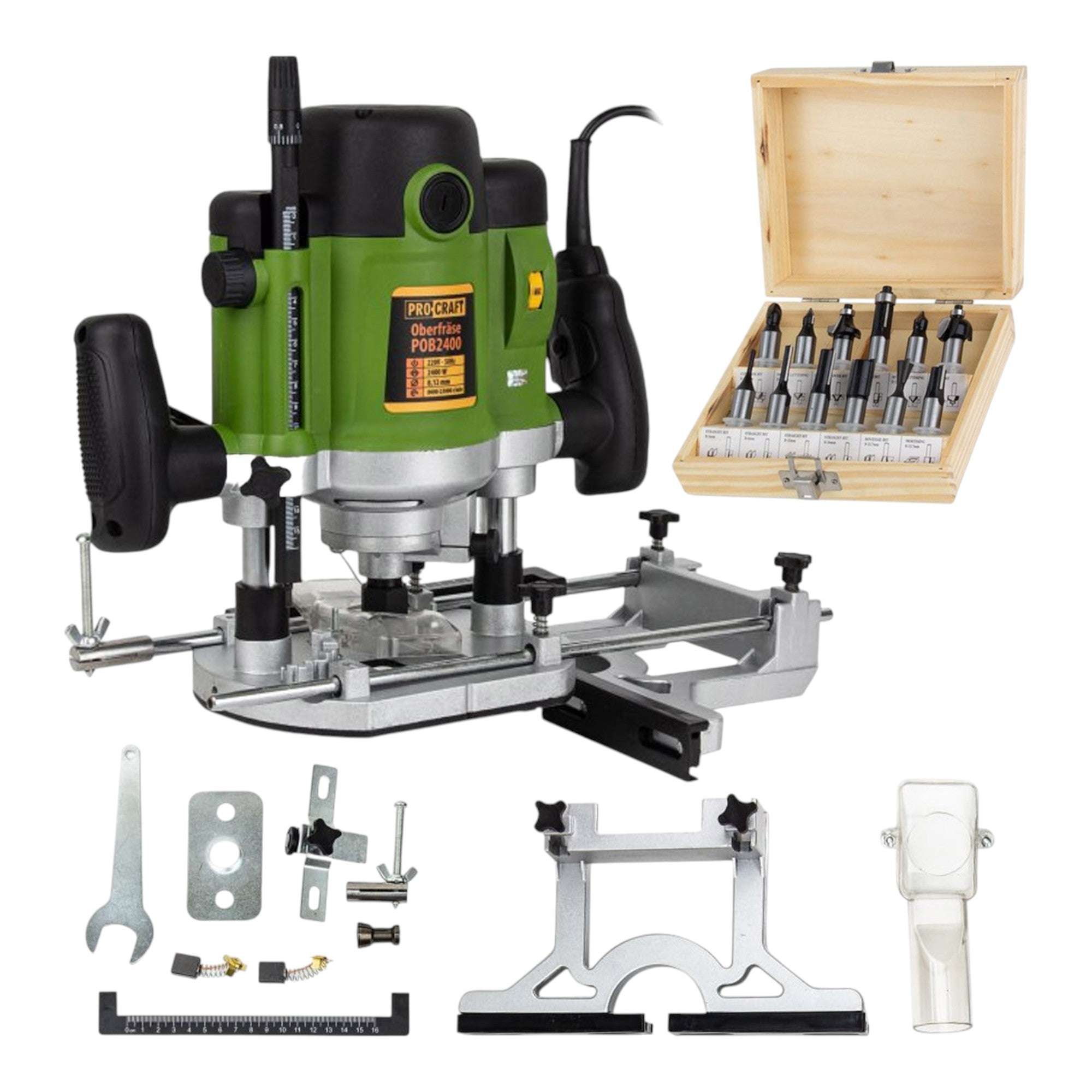 Procraft POB2400 Oberfräse 2000 Watt 8 - 12 mm + Zubehör