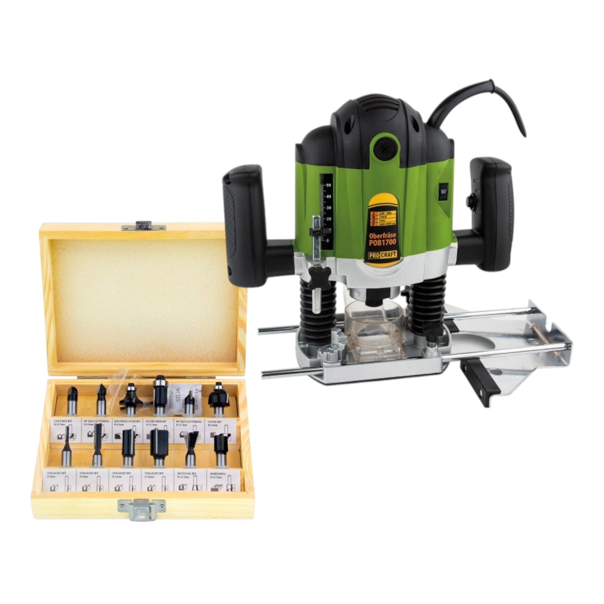 Procraft POB1700 Oberfräse 1200 Watt 6 - 8 mm + Zubehör