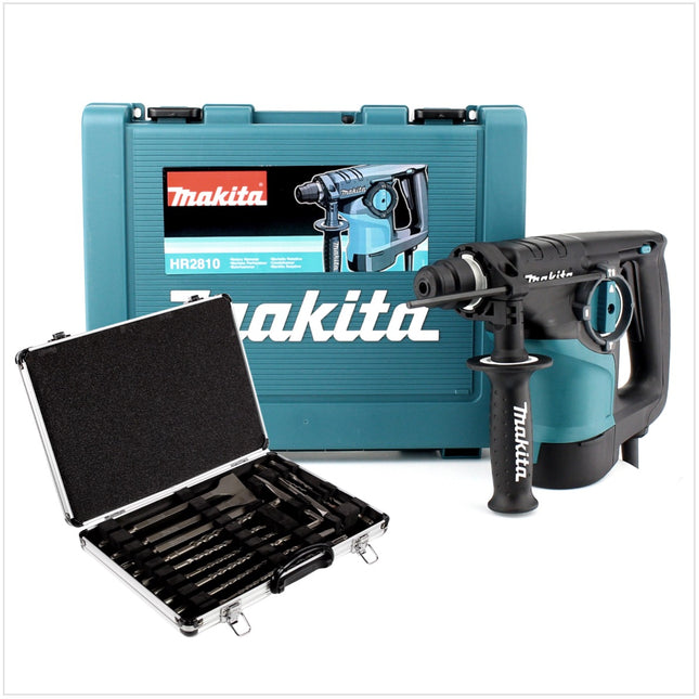 Makita HR 2810 - 800 W Kombi - Schlag Bohrhammer im Transportkoffer + SDS-Plus Bohrer-Meißel-Set 17 tlg. im Alu Koffer - Toolbrothers