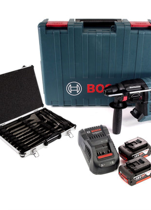 Bosch GBH 18V-20 Professional Akku Bohrhammer mit SDS-Plus Solo in Koffer +2x 6,0 Ah Akku + Ladegerät  + 17tlg. Bohrer und Meißel Set - Toolbrothers