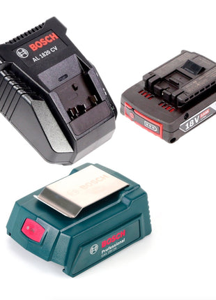 Bosch USB Power Set 18 V mit GAA Professional USB Adapter für 14,4 V / 18 V Akkus + 1x GBA 18V 2,0 Ah Li-Ion Einschub Akku + 1x Schnell Ladegerät AL 1820 CV - Toolbrothers