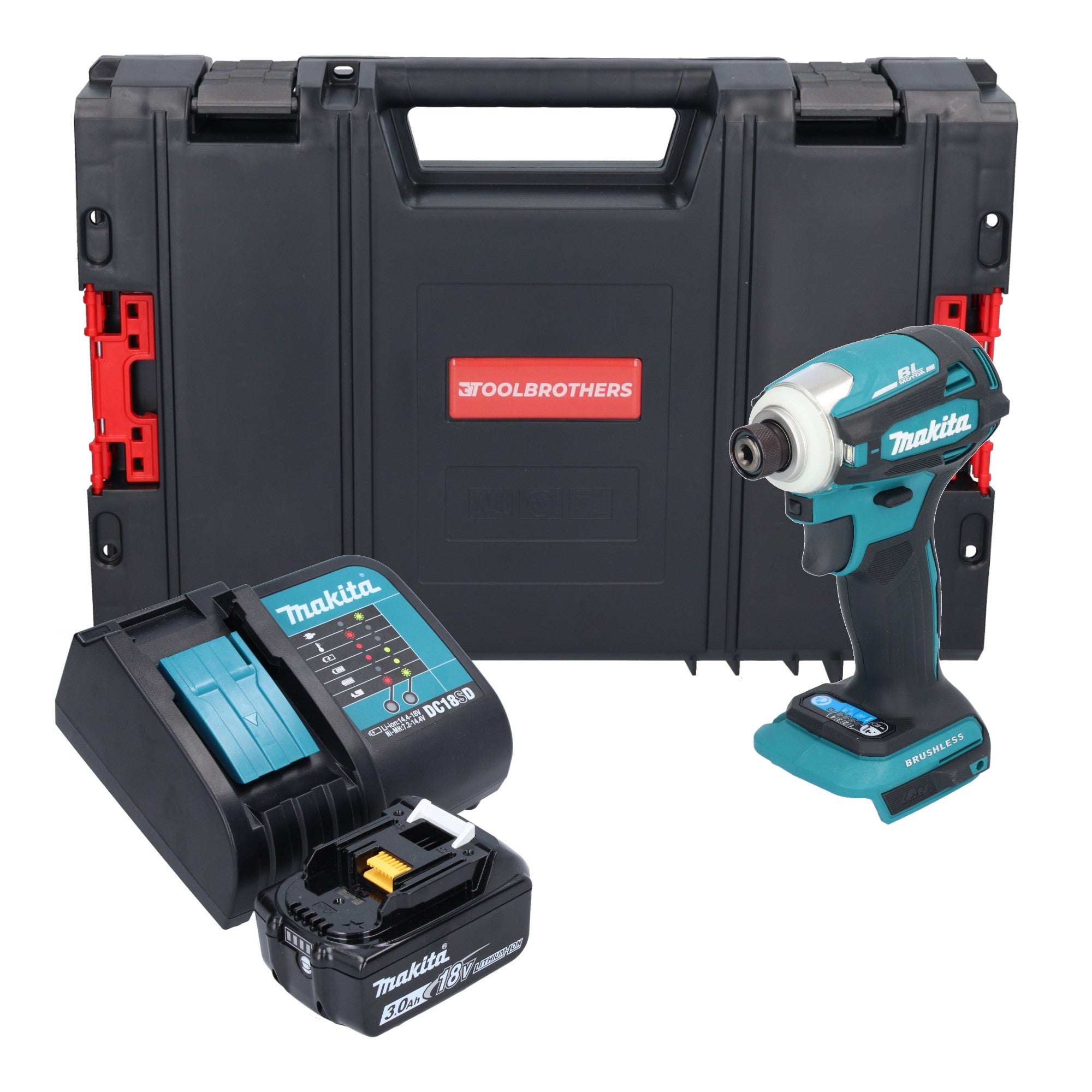Makita DTD 172 SF1J R Akku Schlagschrauber 18 V 180 Nm 1 4 Brushless 1x Akku 3 0 Ah Ladegeraet RHINO 0 - toolbrothers